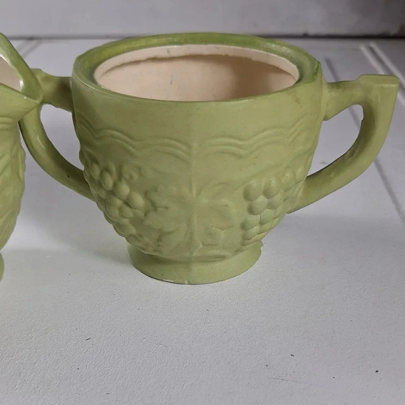 Arnels Vintage Creamer & Sugar Cup Grape Design Green Pottery - Picture 11 of 11